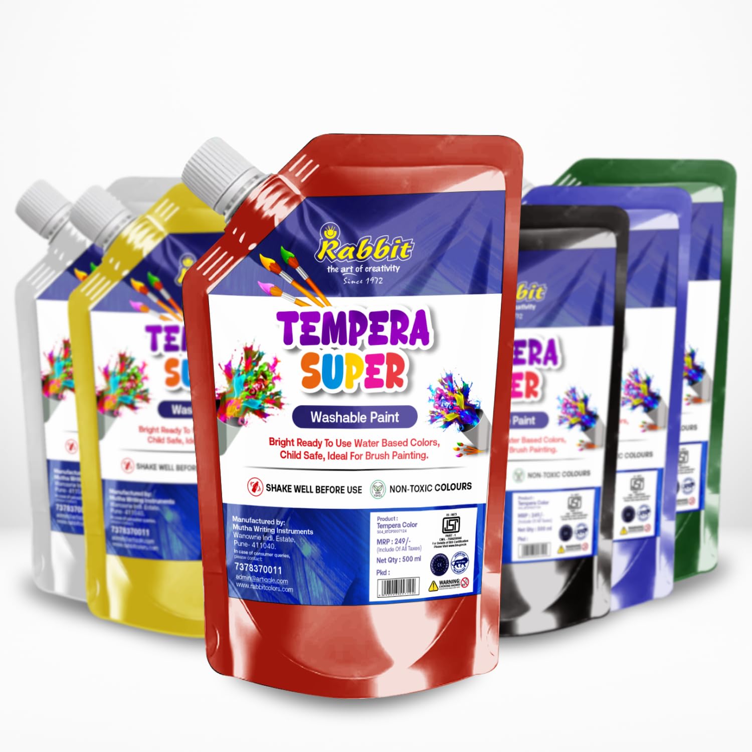 Washable Tempera Color for Kids - (Primary) 500ml Pouch Pack of 6 Colors | Non-toxic | Ideal for craft projects, schools, and home use-image-27