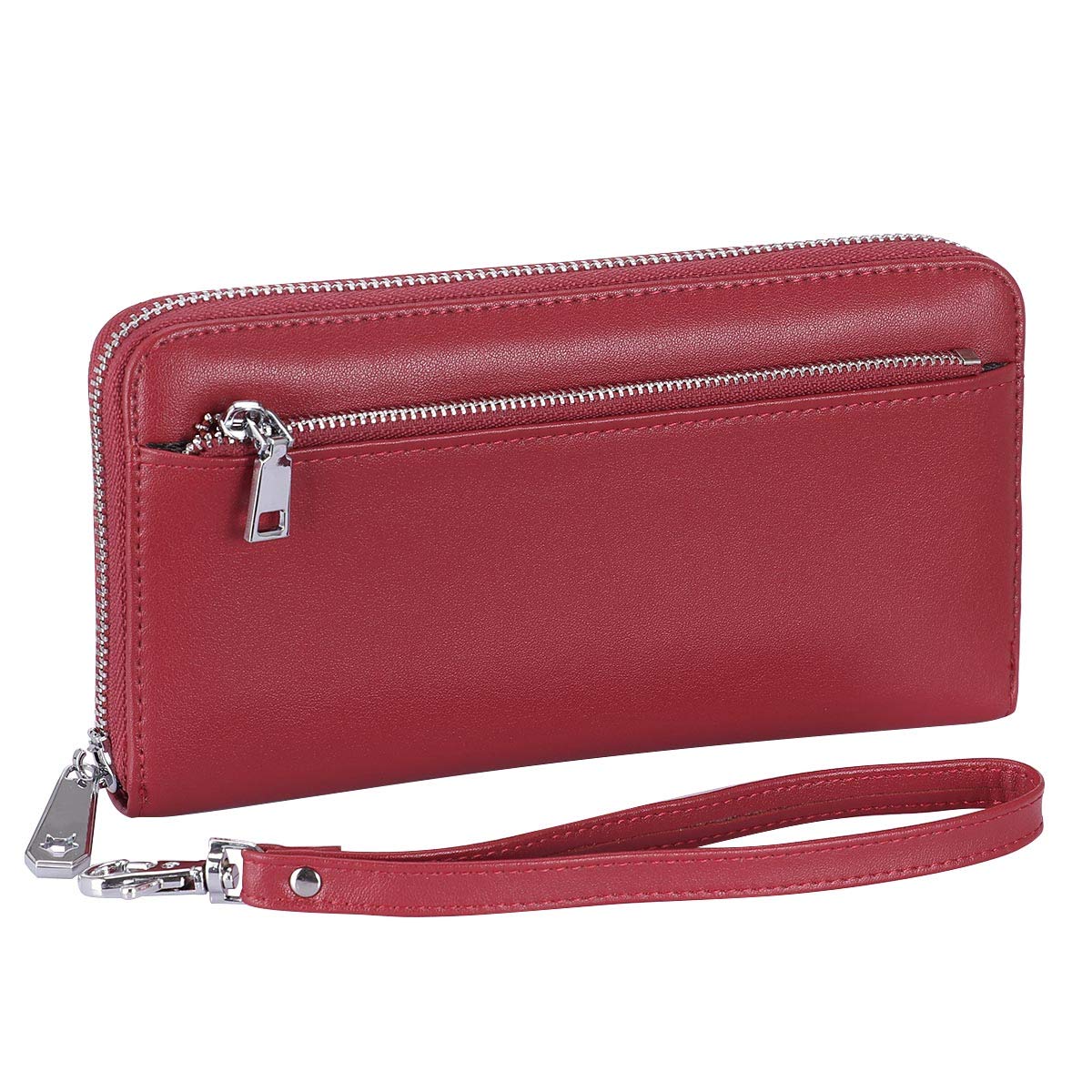 XEYOU Leather Wallets for Women RFID Blocking Zipper Around Credit Card Holder Cellphone Wallet for Women (Red)