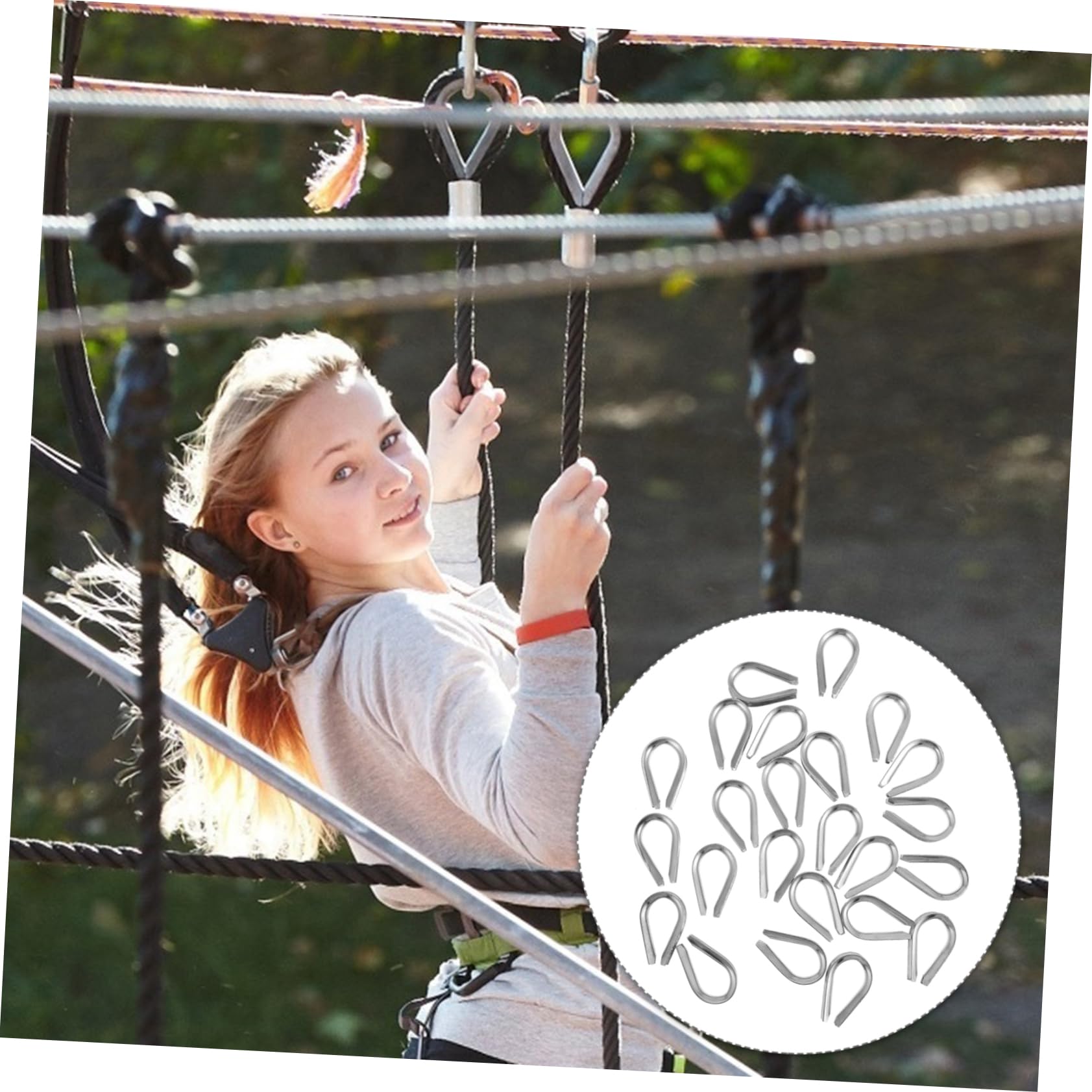 KICHOUSE 24 Pcs Capel Protection Ring Wire Rope Cable Sleeves Heavy Duty Thimble Thimbles Steel Wire Clamp Cable Fixing Workpiece Stainless Cable Clamp Riggs Silver 304 Stainless Steel