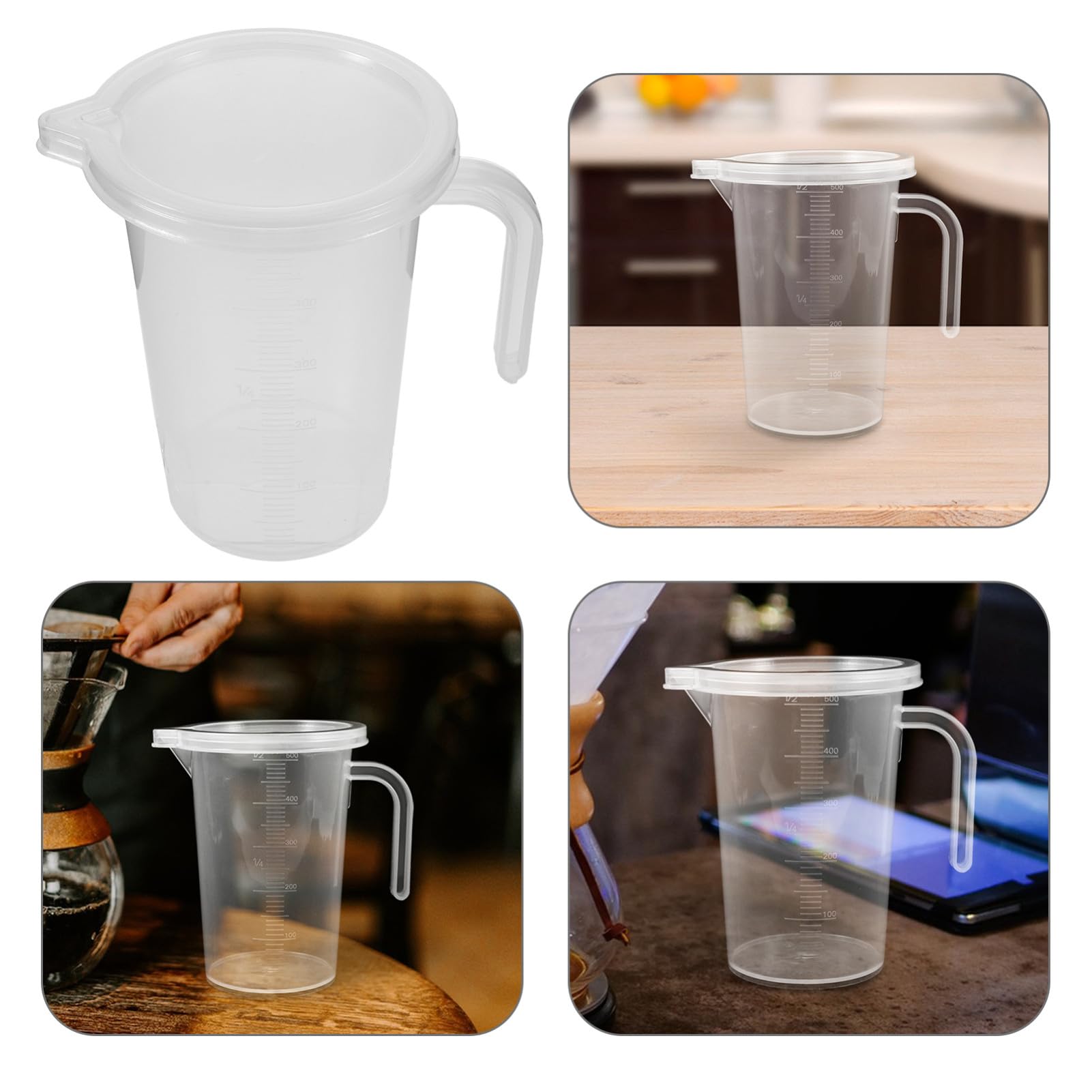 6 Piezas Vasos Medidores de Plástico Graduados Tapa y Vertedor Asas Ergonómicas para Medición Precisa de Líquidos Cocina y Comercial