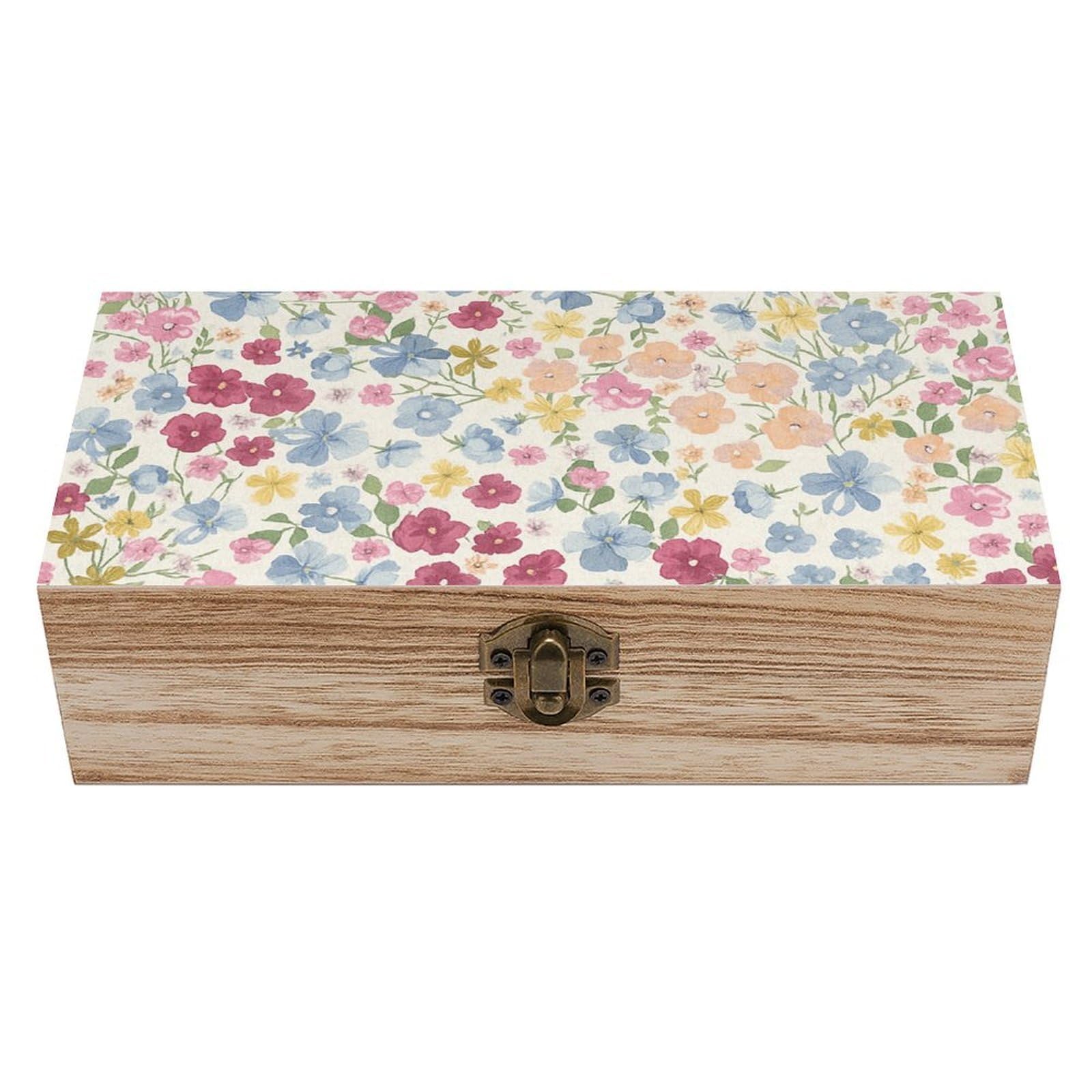 SMAZDFXX Colorful Flowers Meadow Wooden Storage Box Multipurpose Decorative Box for Jewelry Photo Home Decor