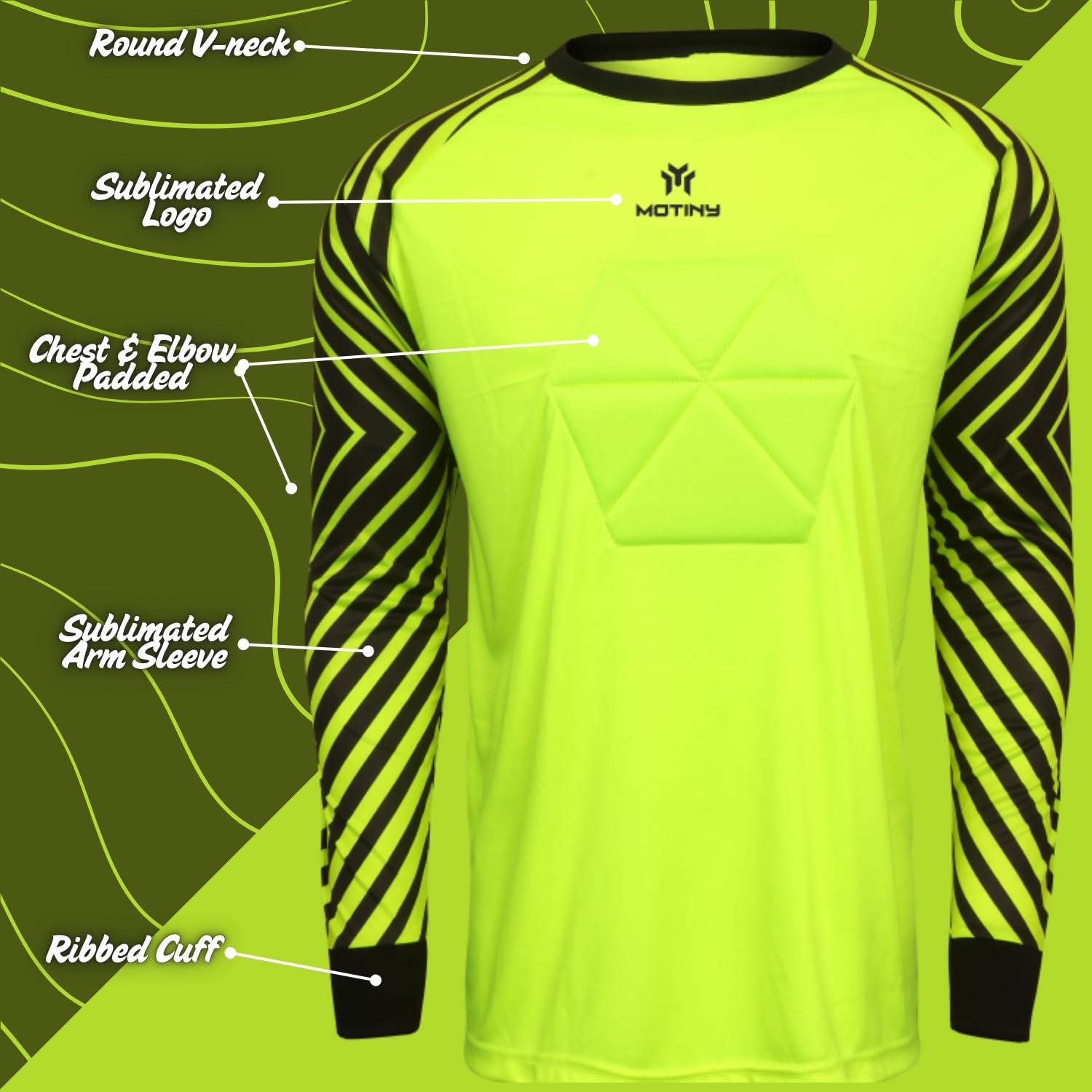 Camiseta de portero acolchada en el pecho para adultos/niños, codo de fútbol acolchado, para jóvenes/adultos, manga larga, Florosent, 3X-Small