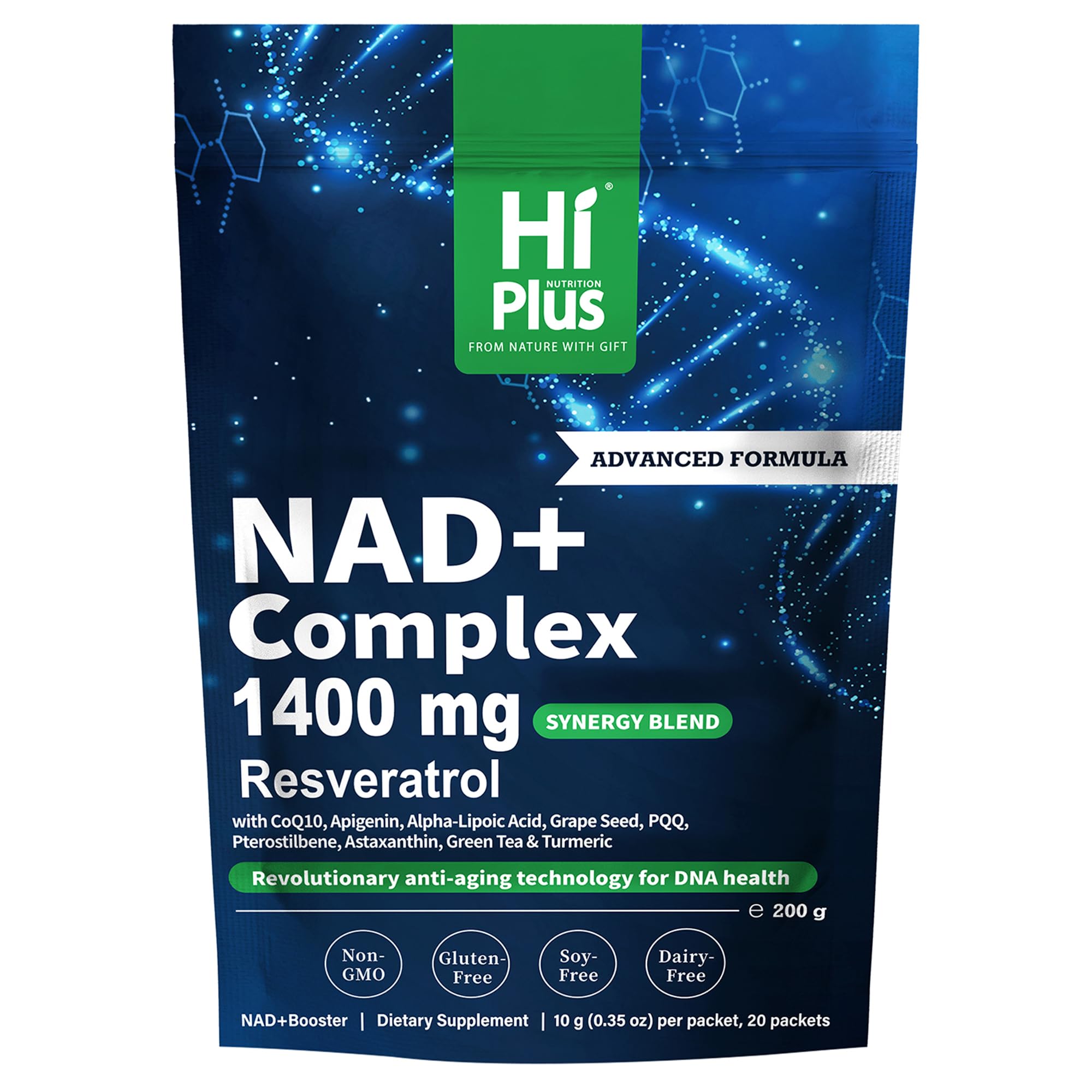 NAD+ Liquid Supplement for Anti Aging and Cell Regeneration, Premium Alternative Liposomal, Nicotinamide Riboside with Resveratrol, PQQ & CoQ10 - Advanced Cellular Energy, 20 Pack
