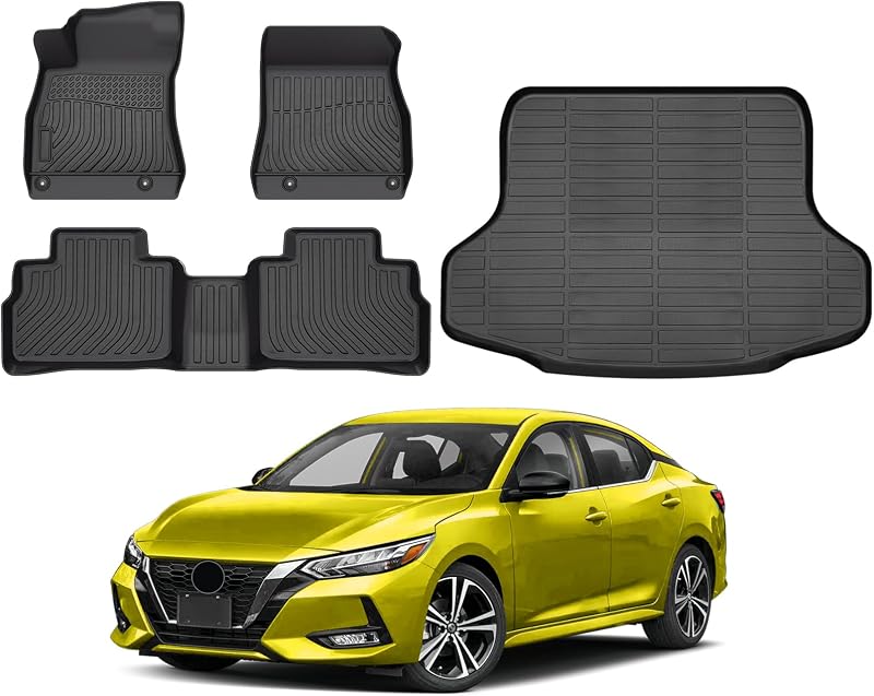 Kit de Tapetes Automotivos em TPE KUST para Nissan Sentra 2020 a 2025 com Tapete de Porta-Malas, Preto, 4 peças