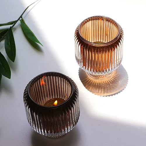 Miniatura 3 de WOHO Juego de 2 portavelas votivas doradas para fiesta de boda comedor candelabros de mercurio para centro de mesa velas de té de vidrio para