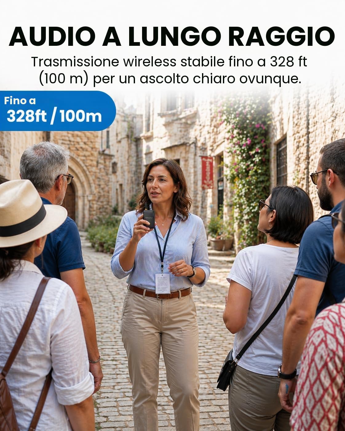 Avantree AudiTour – Sistema di guida turistica wireless con 10 cuffie Open-Ear, sistema audio facile da usare per musei e visite guidate, piccoli gruppi, ascolto assistito
