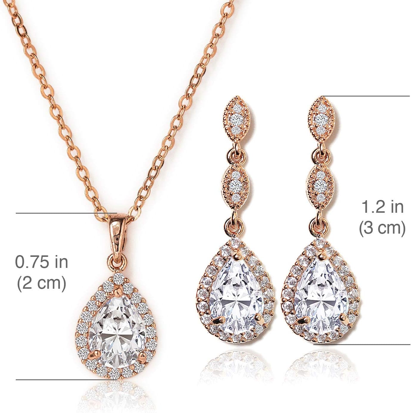 A+O Bridesmaid Earrings, Teardrop Cubic Zirconia Crystal Earrings in Silver, Gold, Rose Gold
