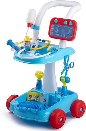 Smart Novelty Kit de médico de juguete para niños, juguete interactivo con ruedas, 33 piezas, estación médica de simulación para niños con luces,