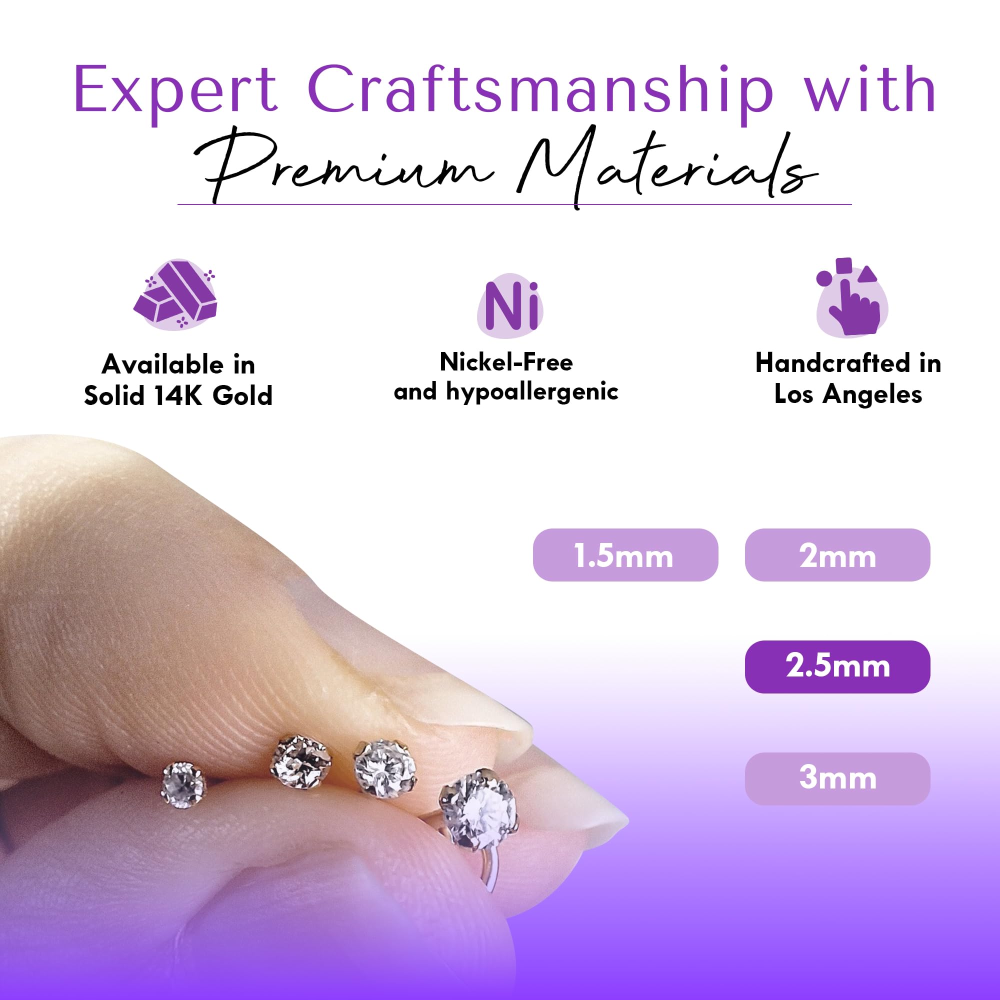 FreshTrends Diamond Nose Ring – 20G 2.5mm (0.06 ct. tw) Genuine Nose Stud – 14K Real Gold Nose Ring Twist Screw – Made in USA Nose Rings for Women