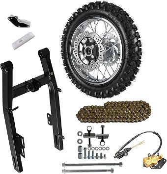 12 inch Rear Wheel Rim Tire Assembly 12mm Bearing, 80/100-12 Rear Wheel Tire Rim with 440mm Rear Black Steel Swing Arm #420 132L Drive Chain Parts for Dirt Pit Bike Trail 125/140/150/160cc