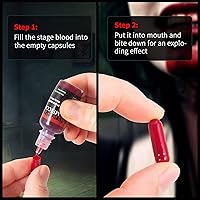 Vista 3 de MEICOLY Sangre falsa comestible de 0.5 onzas con 6 paquetes de cápsulas vacías, lavable en escenario de sangre falsa, sangre falsa pegajosa realista