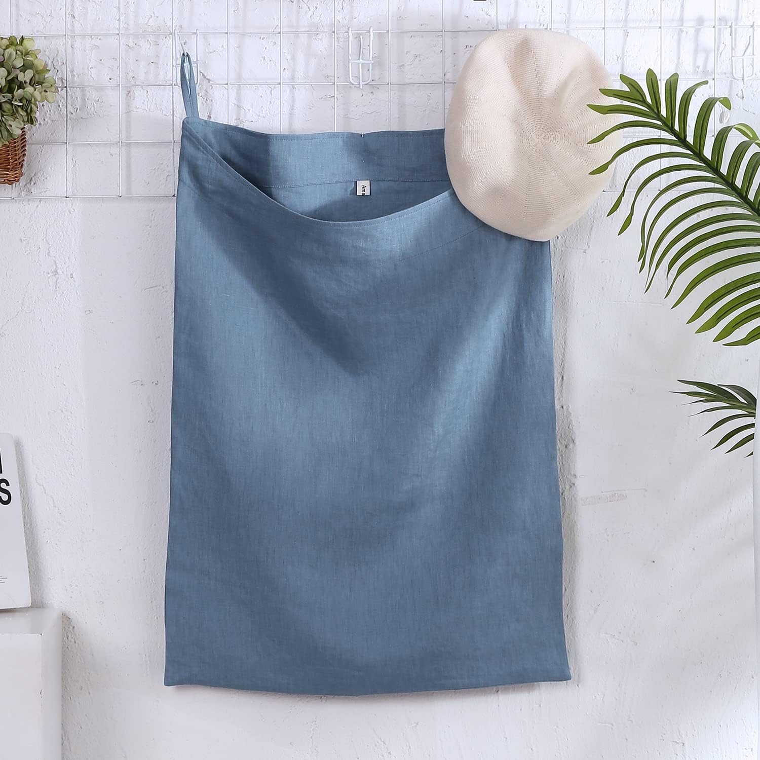 Amazhiyu Pure Linen Over The Door Laundry Hanging Hamper Bag for Holding Dirty Clothes and Saving Space Light Navy