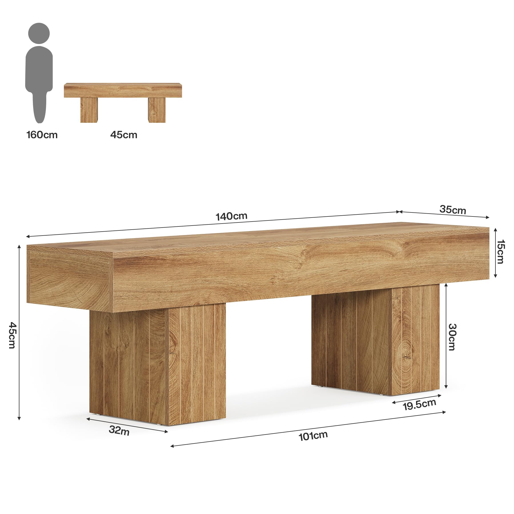Tribesigns 140 cm Sitzbank Esszimmerbank, Bauernhaus Holz-Bank Küchenbank Lange Sitzbank für Wohnzimmer, Flur, Eingangsbereich, Schlafzimmer, Fußende des Bettes,Braun