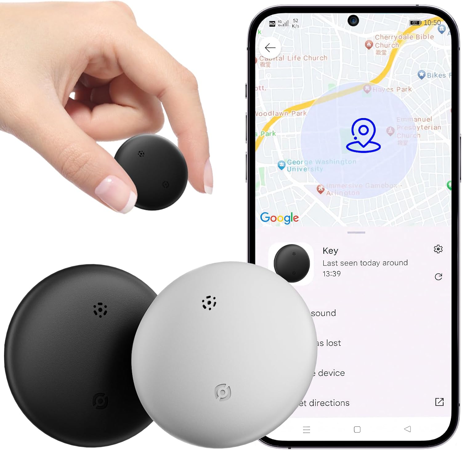 Air Tracker Tags Smart Tracker(2025), Works with Google's Find Hub/Find My Device (Android Only) App, Tracker Tag Locator for Keys, Luggage, Satchel, Backpack (Not for Apple Devices) (Black+White)