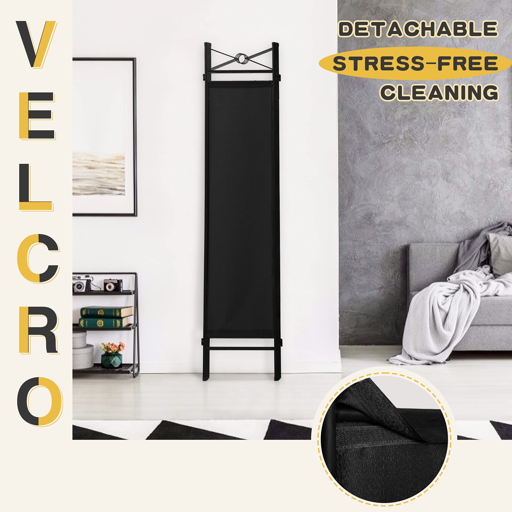 JAXSUNNY 4 Panel Fabric Room Divider Screen, Freestanding Partition