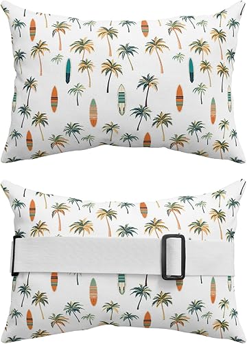 Miniatura 2 de Paquete de 2 fundas de almohada lumbar con palmera impermeable, para exteriores, color naranja, verde azulado, botánico, tropical, de verano, para