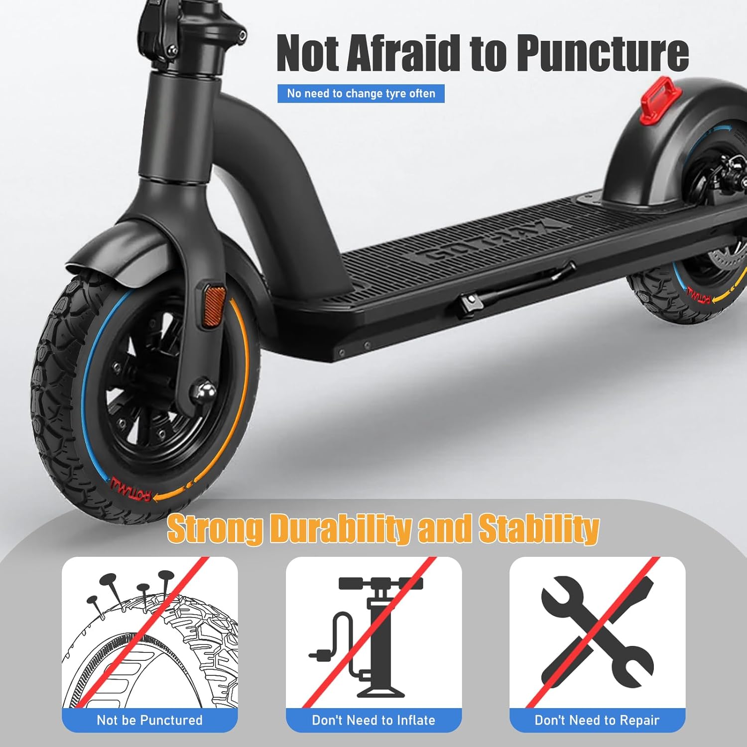 10X2.125 Off Road Tire for Electric Scooter, 10 Inch Solid Rubber Tires Compatible with Ninebot F20/F30/F40/F65, Tubeless Solid Tiyes for Electric Scooter, Electric Scooter Tires Colorful 1PCS
