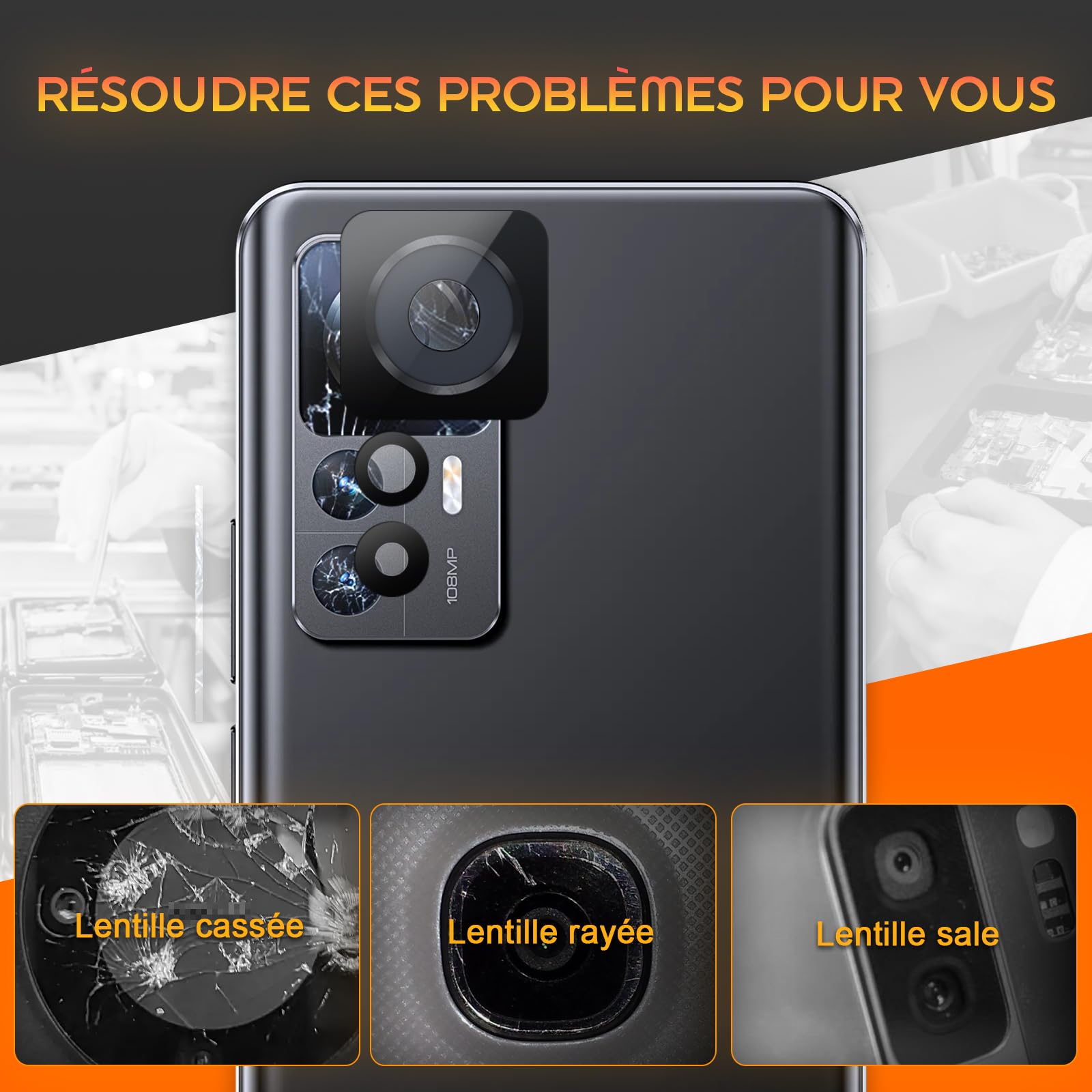 Verre De Caméra Arrière Pour Xiaomi 12T Pro - Lentille De Remplacement Avec Adhésif - Pièce Neuve
