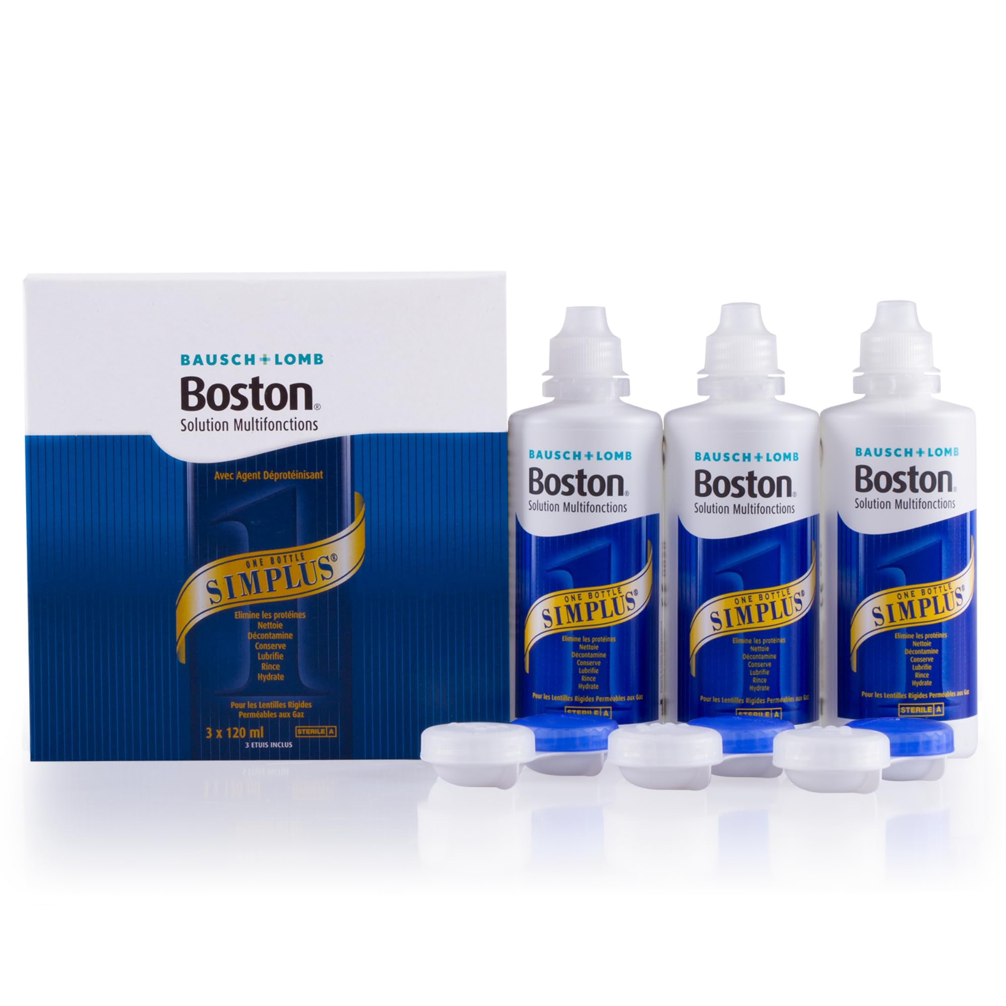 Boston Simplus Solution Lentilles de Contact Rigides - Solution d'Entretien Multi-​Fonction pour Lentilles Rigides Perméables Au Gaz, 3x 120 ml
