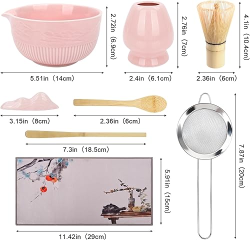 Miniatura 3 de PHILORN Juego de batidores de matcha, 9 piezas de cerámica macha, juego de batidor y tazón de matcha con boquilla, batidores, soporte, cuchara de