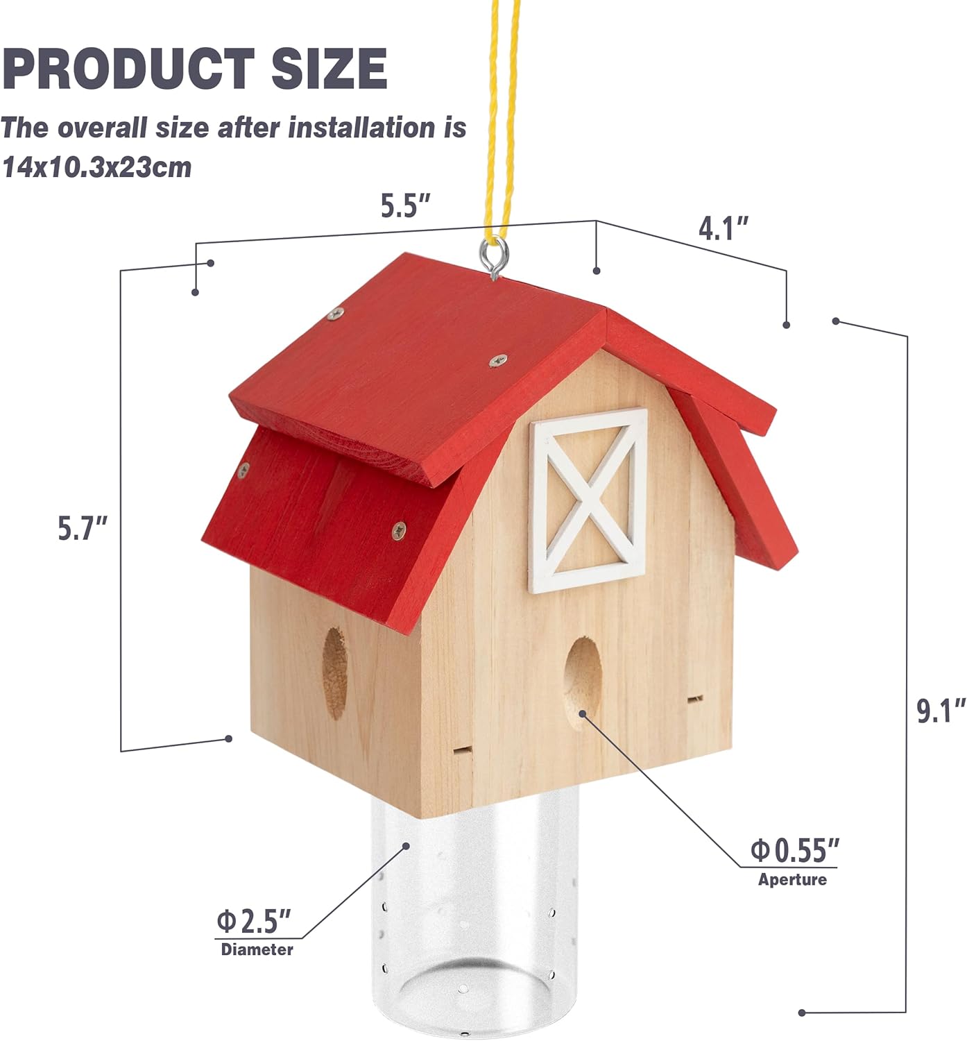 Carpenter Bee Trap for Outside - Best Bee Trap - Red Barn Style Nature Hanging Wood Carpenter Bee Traps Outdoor - Insect Traps with Removable Vault(2 Pack)