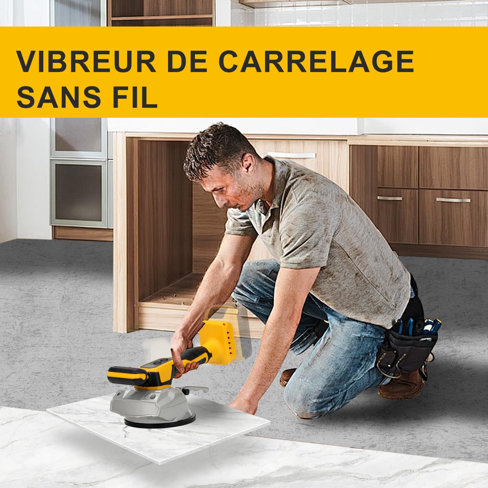 Outil de vibration de carrelage pour batterie Dewalt 20 V | Ventouse de 13 cm | Adsorption de 50 kg | 8 vitesses réglables | Convient pour carrelage de 20,3 à 119,4 cm | avec affichage numérique pour