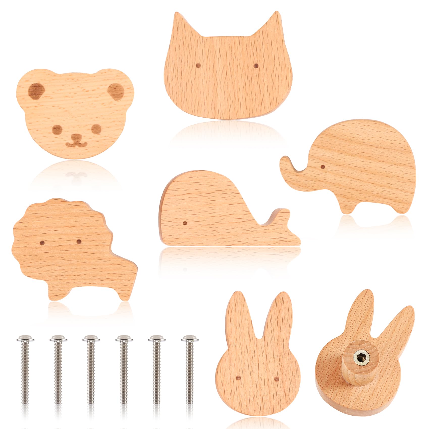 6 Pezzi Pomelli per Mobili Bambini, Maniglie per Cassetti Cameretta, Pomelli Decorativi in Legno per Armadietti e Cassettiera