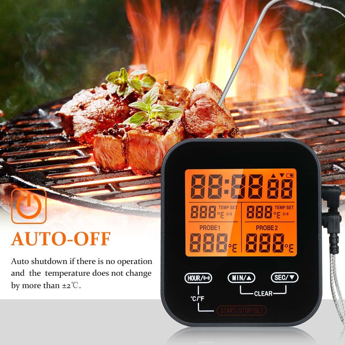 Cyfrowy termometr do żywności i timer Bezprzewodowy termometr z sondą temperatury mięsa do grilla wędzarnia Grill Gotowanie w kuchni z podwójnymi sondami