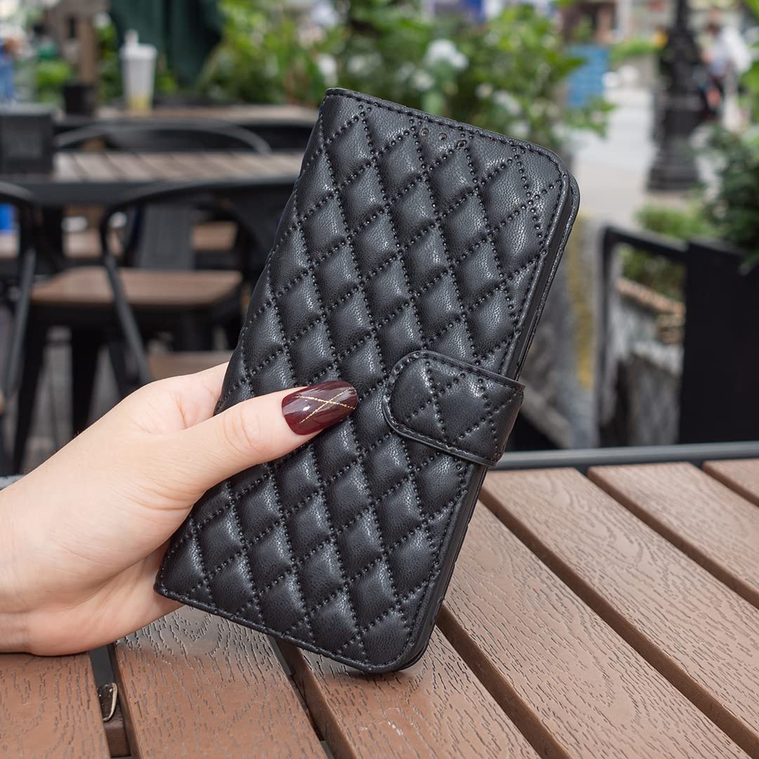 Netany Cover per Motorola Moto E13 con Cordino, Flip Portafoglio Custodia in Pelle, [2 Porta Carte][Chiusura Magnetica],Custodia Libro Antiurto Cover con Laccio per Motorola Moto E13 (Nero