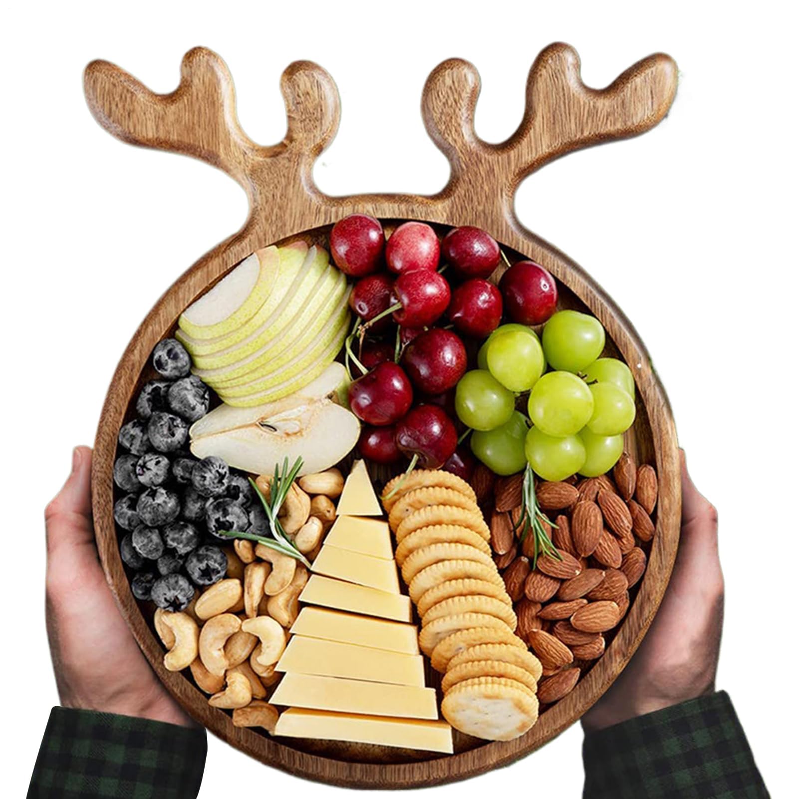 Muiltvoe Christmas Tray, Wooden Antler Serveware, Cute Antler Christmas Platters Serving Tray, for Cheese Snack Food Holiday Buffet Dinner Home Kitchen Farmhouse Table Decor