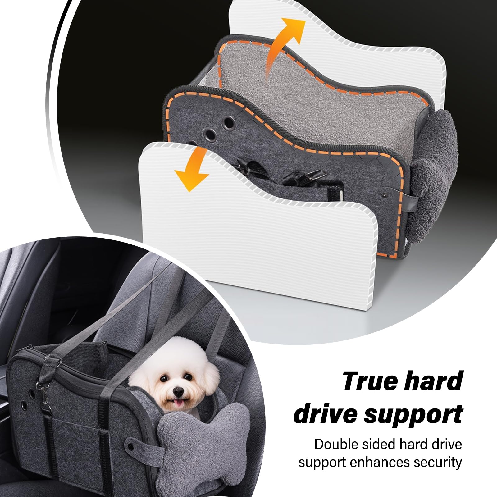 Hunde Autositz für kleine Hunde, Hundeautositz Hundesitz Auto Mittelkonsole mit Sicherheitsgurt, Verstellbarem Weichen Kissen, Tragbarer Hundebett Auto für Kleine Haustiere (B)