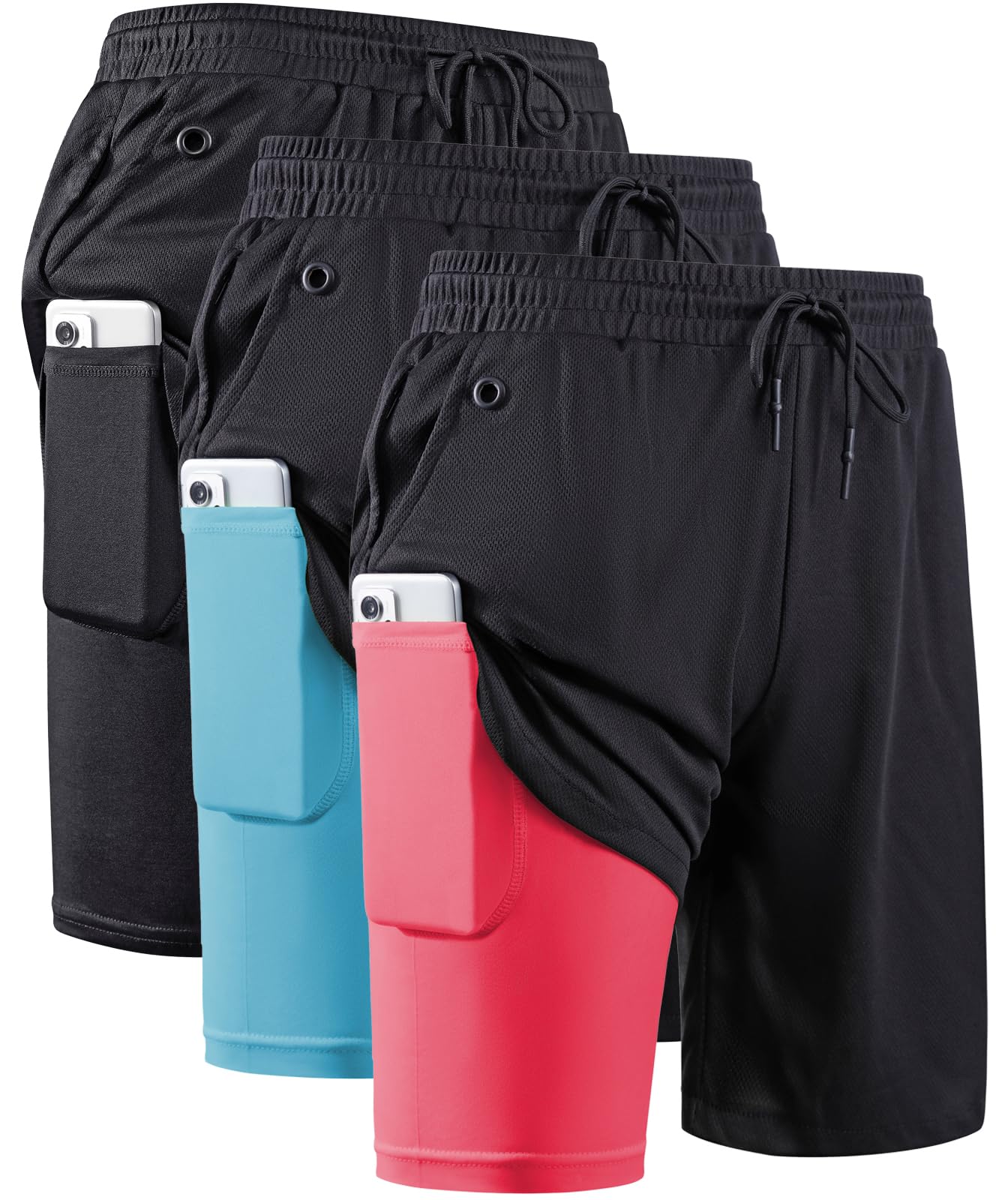 JWJ Men's 2 in 1 Workout Running Shorts 7 Inch Lightweight Athletic Gym Shorts with Compression Liner