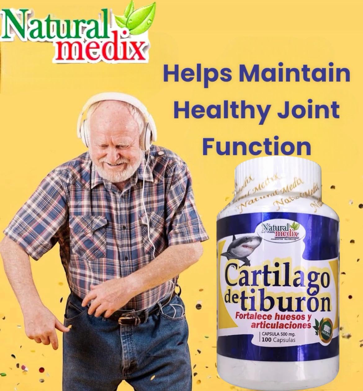Cartilage – Joint Support Supplement with Glucosamine, Collagen & Magnesium – 100 Caps - Cartílago de Tiburon