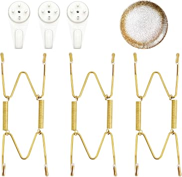 Plate Hangers for The Wall, Suitable for 4-5 Inch Wall Plate Hangers for Display 3 Pack Stainless Steel Invisible with Invisible Nails for Displaying Plates DecorativeGold