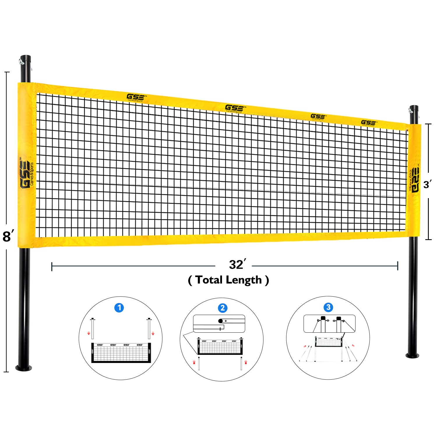 GSE Portable Badminton Volleyball Combo Set for Backyard Lawn/Beach with Volleyball/Badminton Net, PU Volleyball with Pump, 4 Badminton Rackets, 3 Shuttlecocks and Carrying Bag