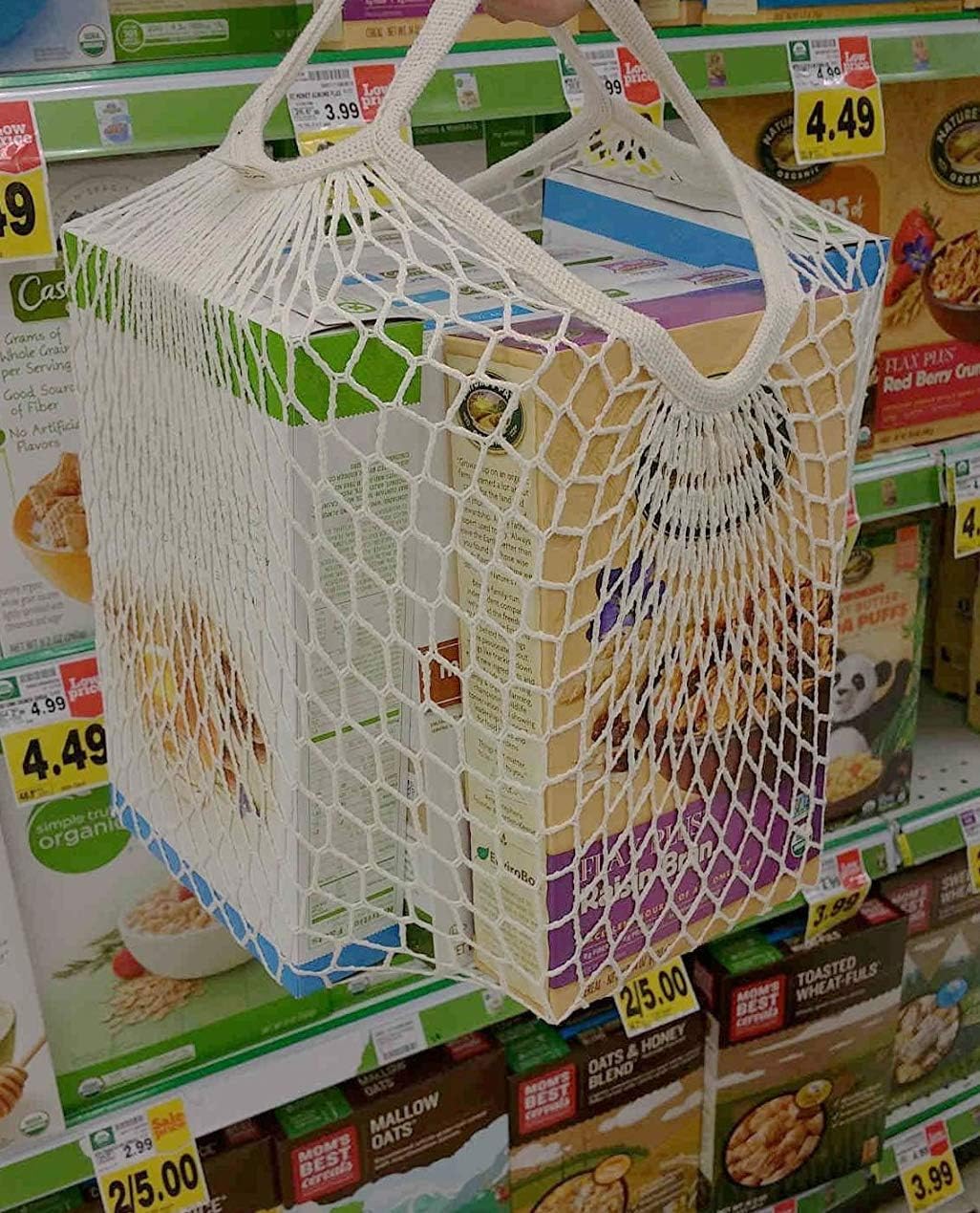 ECOHIP 3 Cotton Reusable Grocery Bags Washable Mesh Net String Shopping Produce Beach Foldable Tote Handle