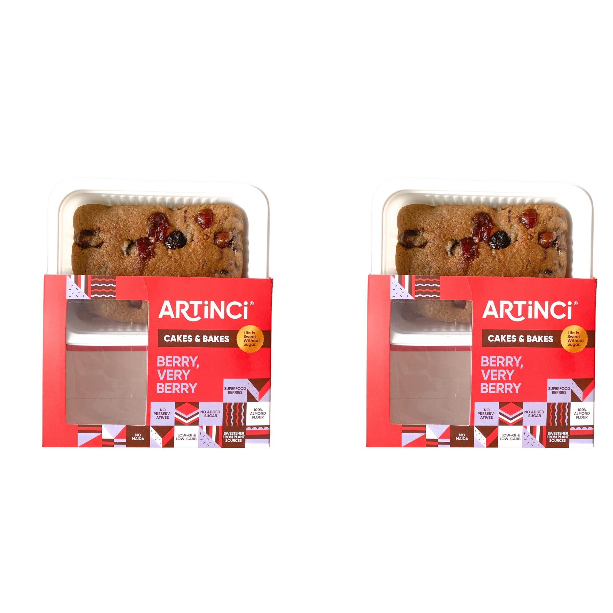 Artinci Berries Cake, As Seen On Shark Tank, 100% Almond Flour, Keto Diabetic Friendly With 5G Protein & High Fiber (Per Serving), Gluten Free (150G X Pack Of 2) - 6 Servings
