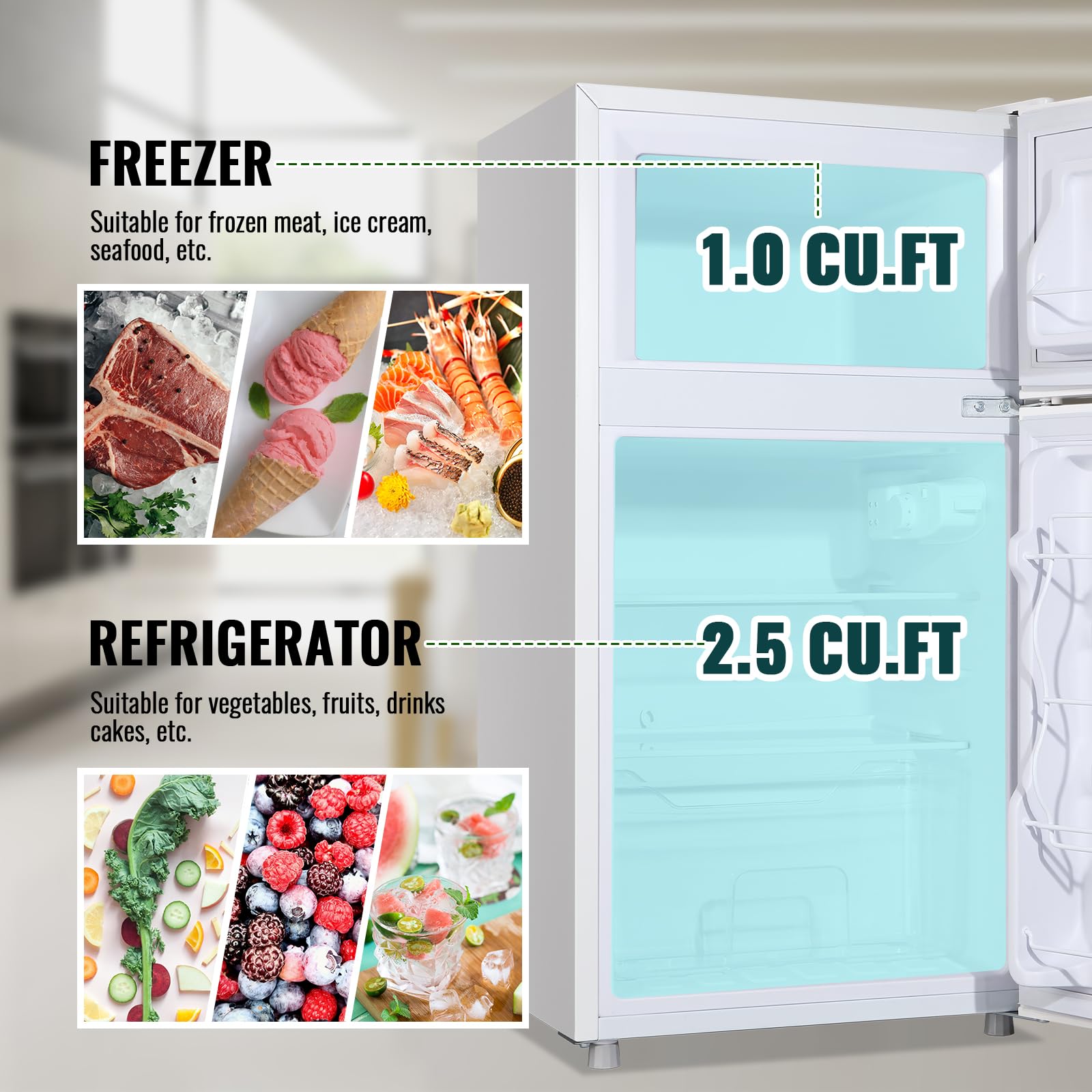 WANAI 3.5 Cu.ft Retro Mini Fridge with Freezer Small Refrigerators Dual Doors & Handles White Freestanding Classic Refrigerator Removable Glass Shelves Adjustable Thermostat for Home Office Dorm RV on Fridge.com