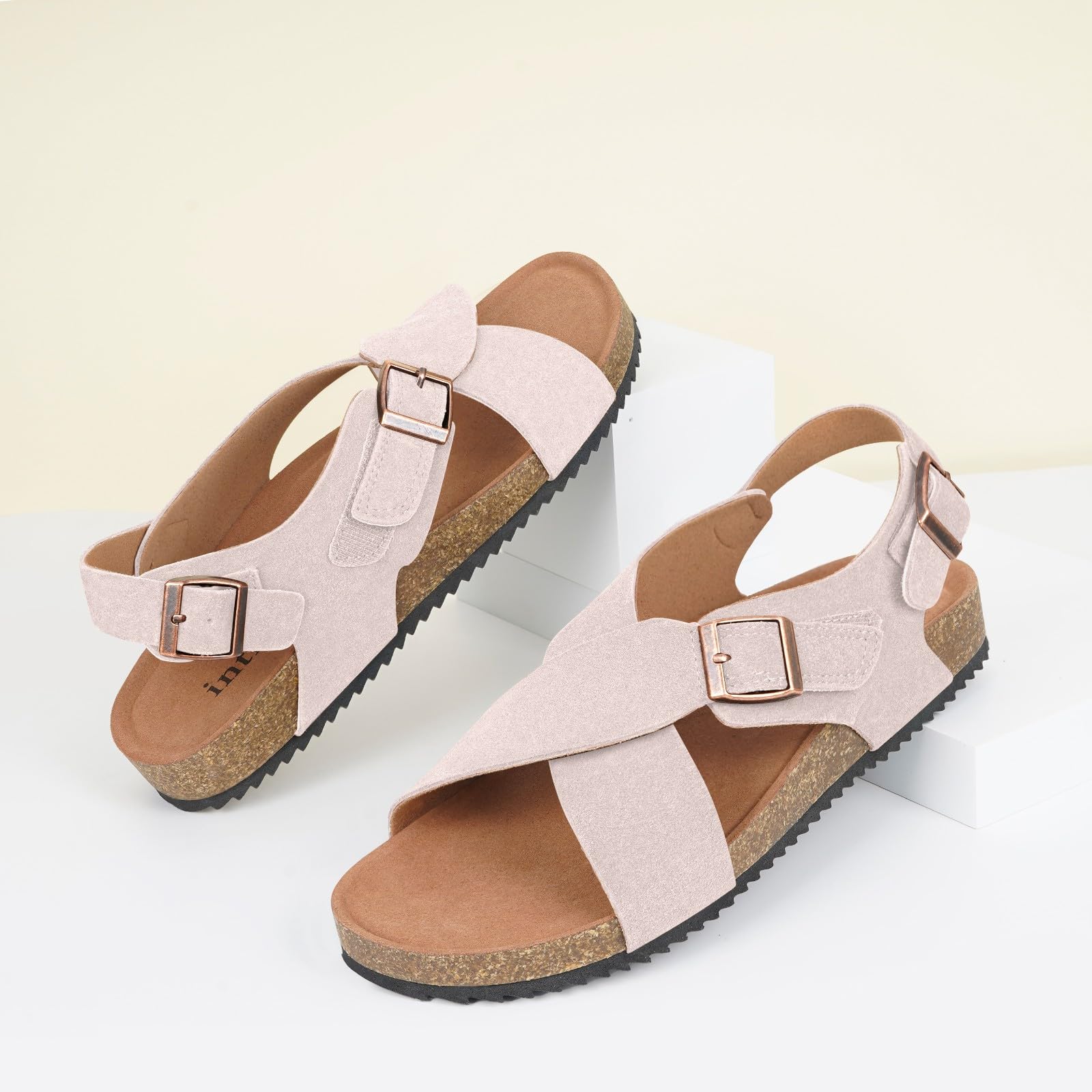 Dokela Sandalias Mujer con Corcho Punta Abierta Ajustables
