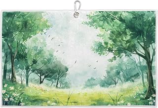 Green Meadow Landscape Microfiber Golf Towel, with Heavy Duty Hanging Carabiner Clip Large Golf Towel for Golf Bag The Convenient Golf Clean Accessories (24 x 15 inch)