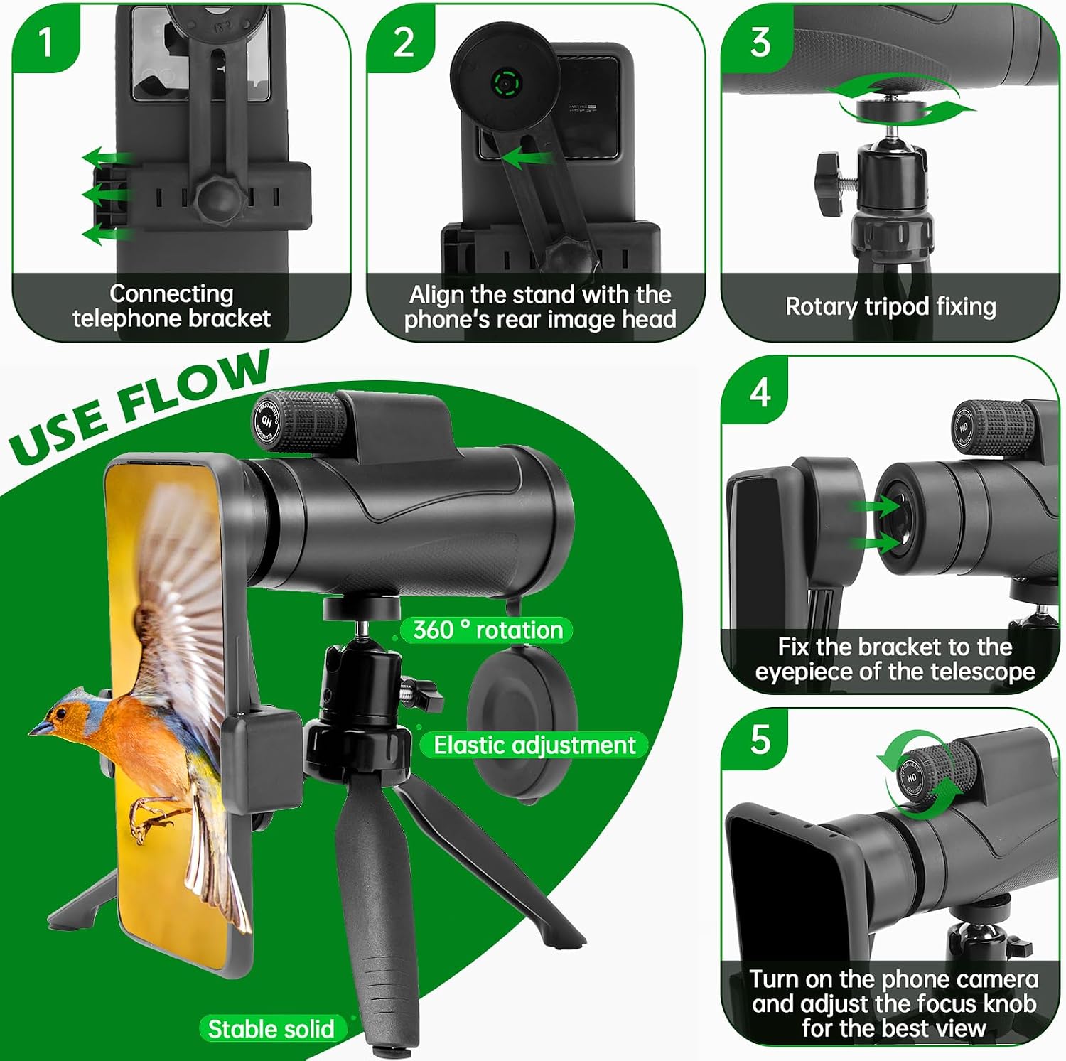 80x100 HD Monoculars Telescope for Adults High Powered with Smartphone Tripod & BAK4 Prism for Birdwatching/Hunting/Camping/Concert Travelling