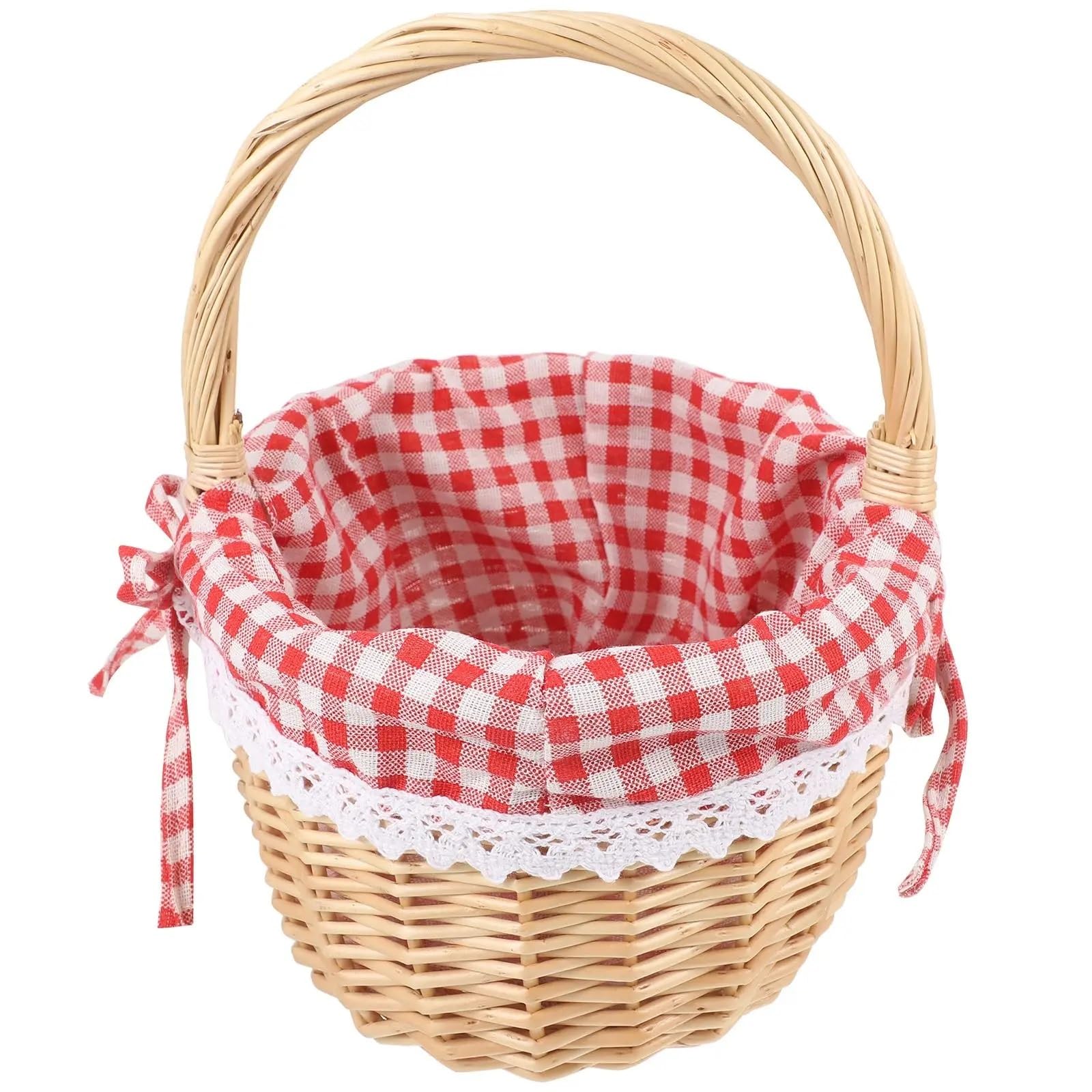 Cesta de almacenamiento para cocina y picnic, de mimbre tejido a mano.