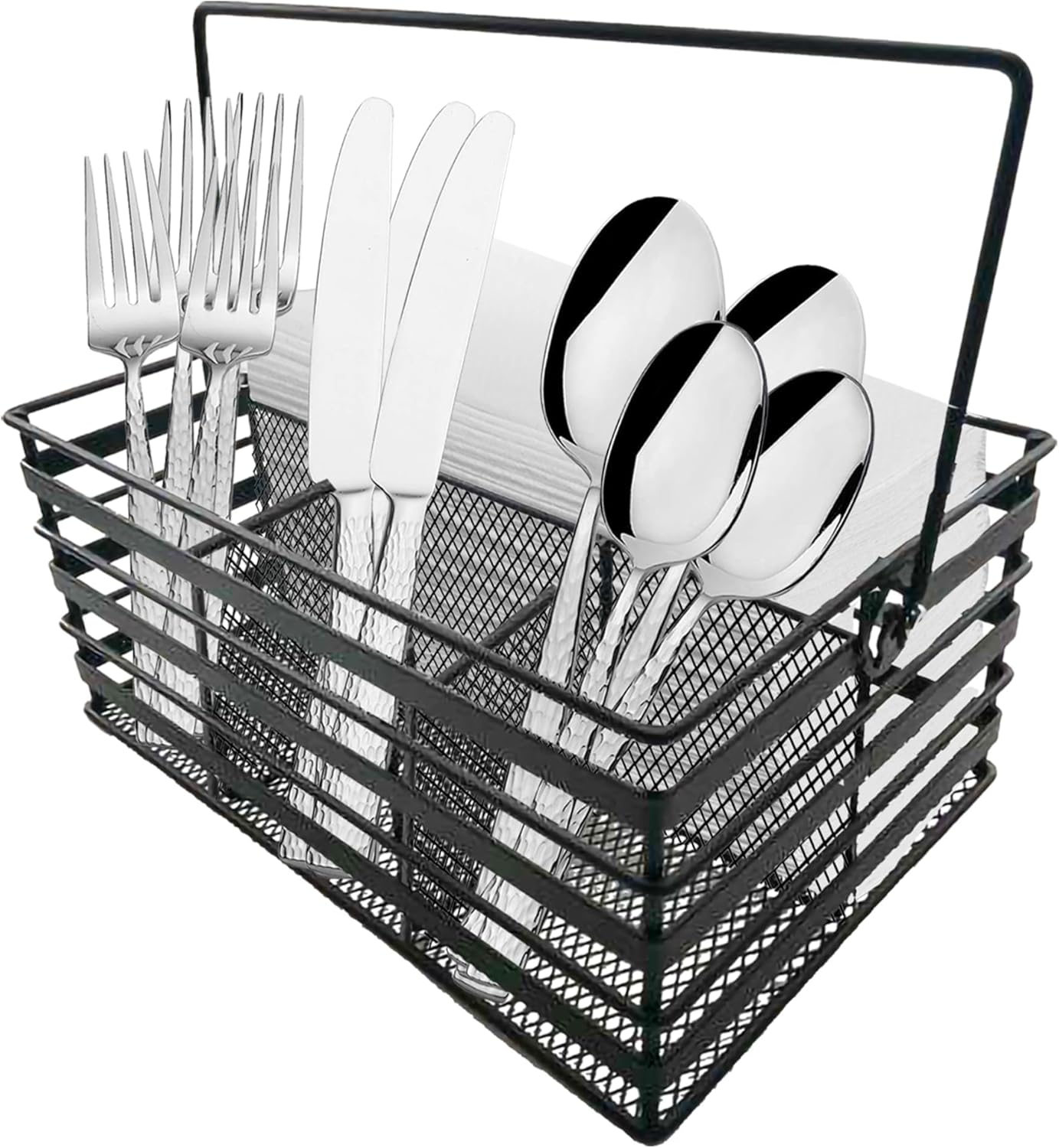 Stainless Steel Utensil Basket,Dishwasher, Flatware Basket, Kitchen, Countertop, Office, Camping, Outdoors, and Restaurants, 4-Compartment, Black
