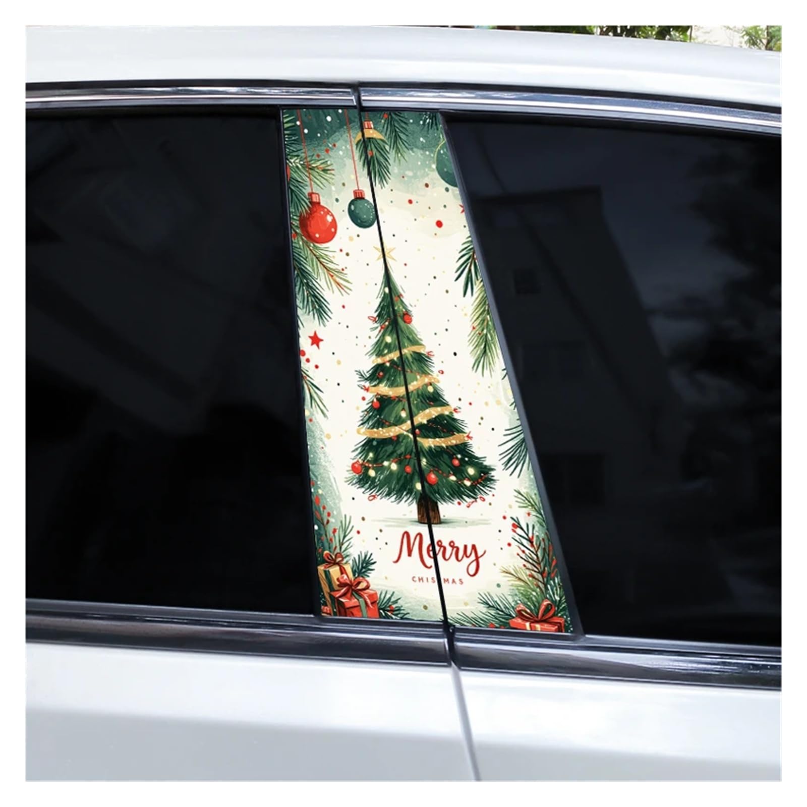 Car Side Decals 2pcs Christmas Bow Cedar Blue Butterfly Gift Tree Car Doorpost Vinyl Decal Sunscreen Self-Adhesive B-Pillar Stickers(Style B)