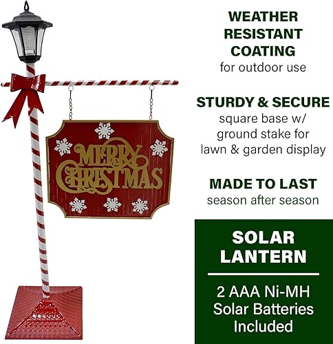 Miniatura 4 de Fraser Hill Farm Poste de lámpara de 4 pies con letrero de Feliz Navidad y linterna solar  Decoración festiva preiluminada  Decoración navideña al