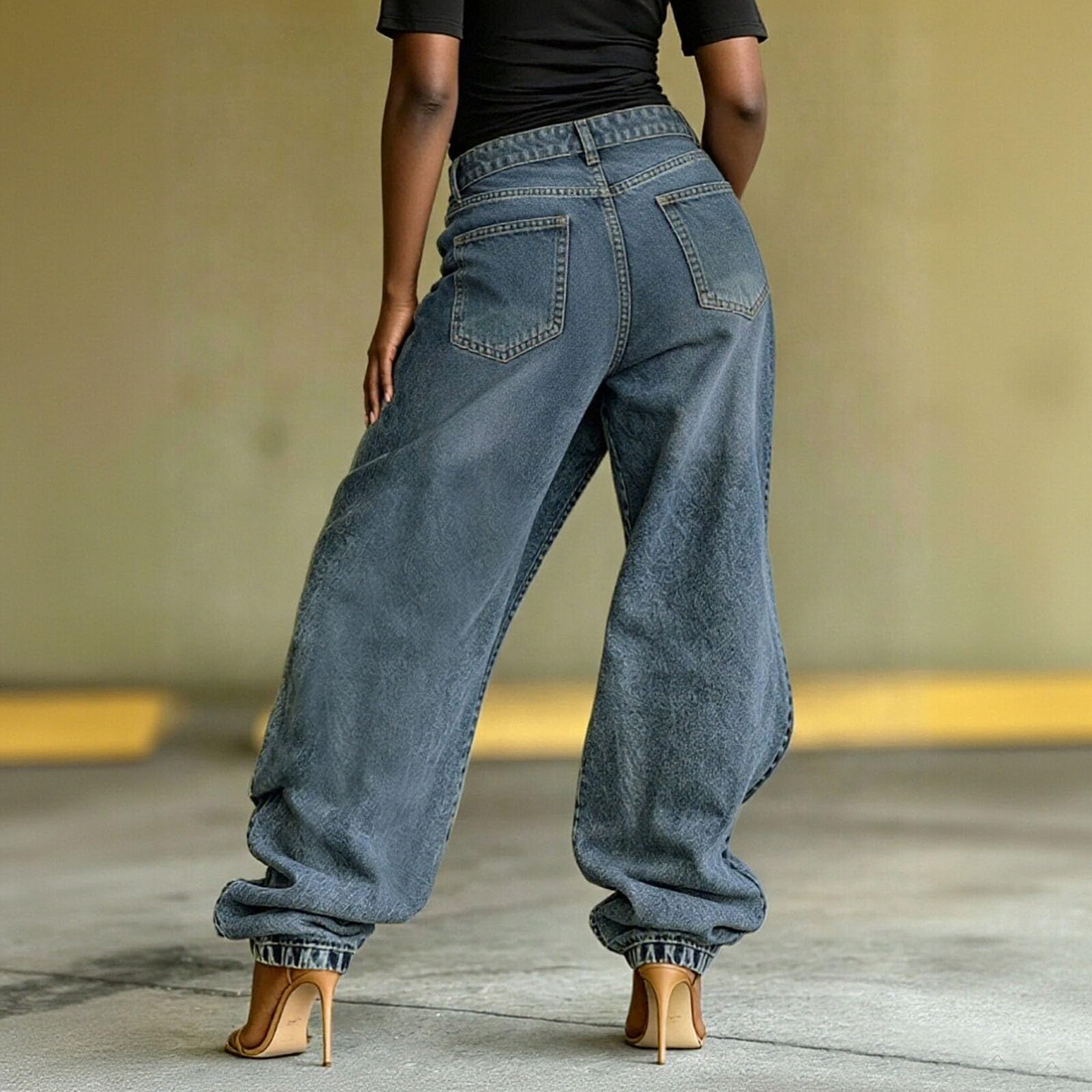 Genérico Baggy Jeans,Elegantes Jeans Apilables De Talle Alto para Un Ajuste Moderno Mezclilla Desgastada con Patchwork