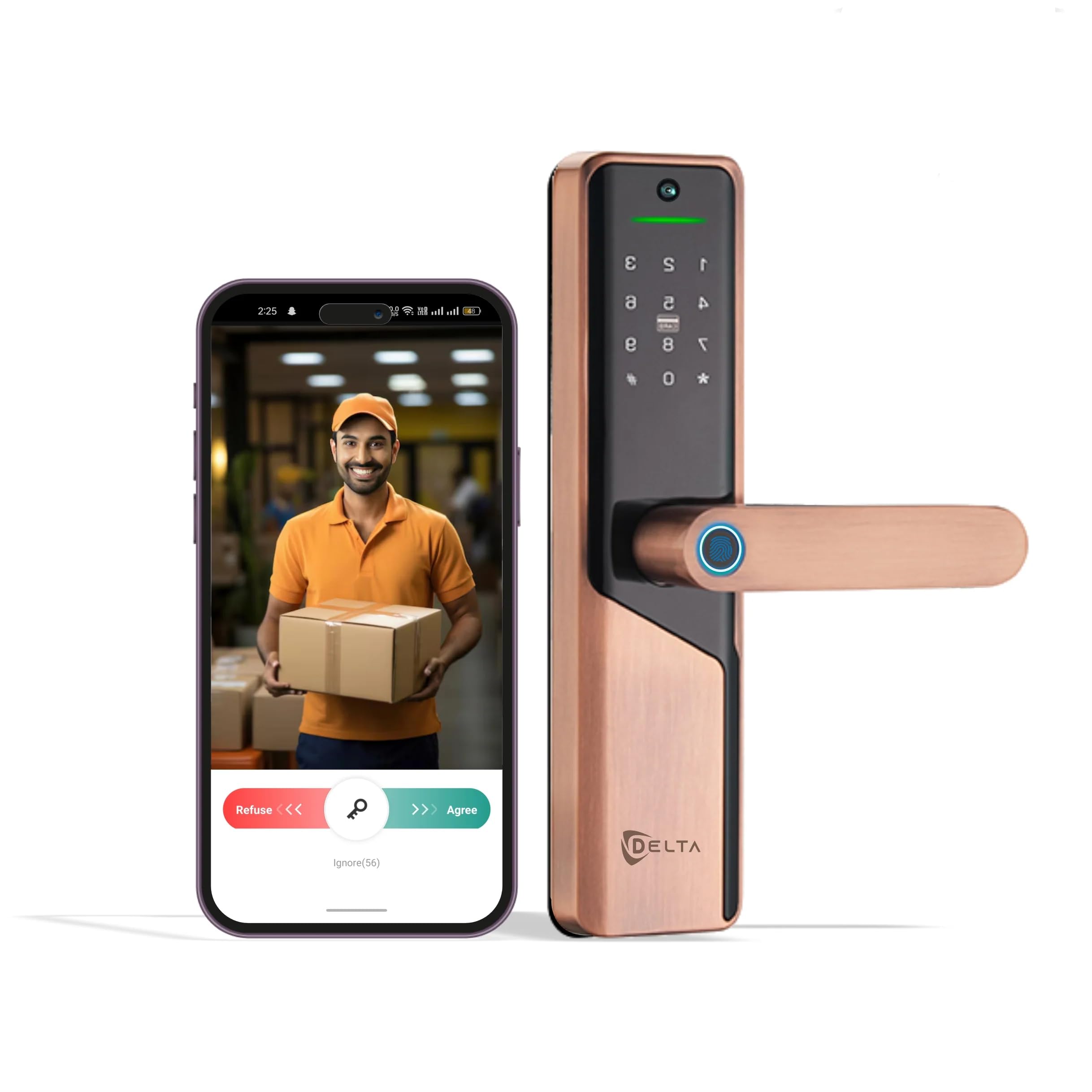 DELTA A1 PRO Digital Smart Door Lock | Fingerprint | passcode | WiFi Mobile App | RFID Card | Manual Key Access for Wooden Doors (WiFi inbuilt) |3 Years Warranty (Red Bronze) (B0D9CV3BCT) Amazon Price History, Amazon Price Tracker