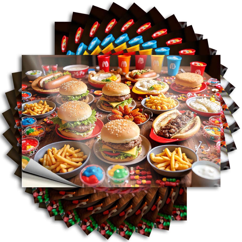 Fzfn Colour Stickers Water Unique A Colorful Table Filled With Burgers, Fries, And Drinks. For Teens - Christmas Easy Peel Removable(8X12cm)