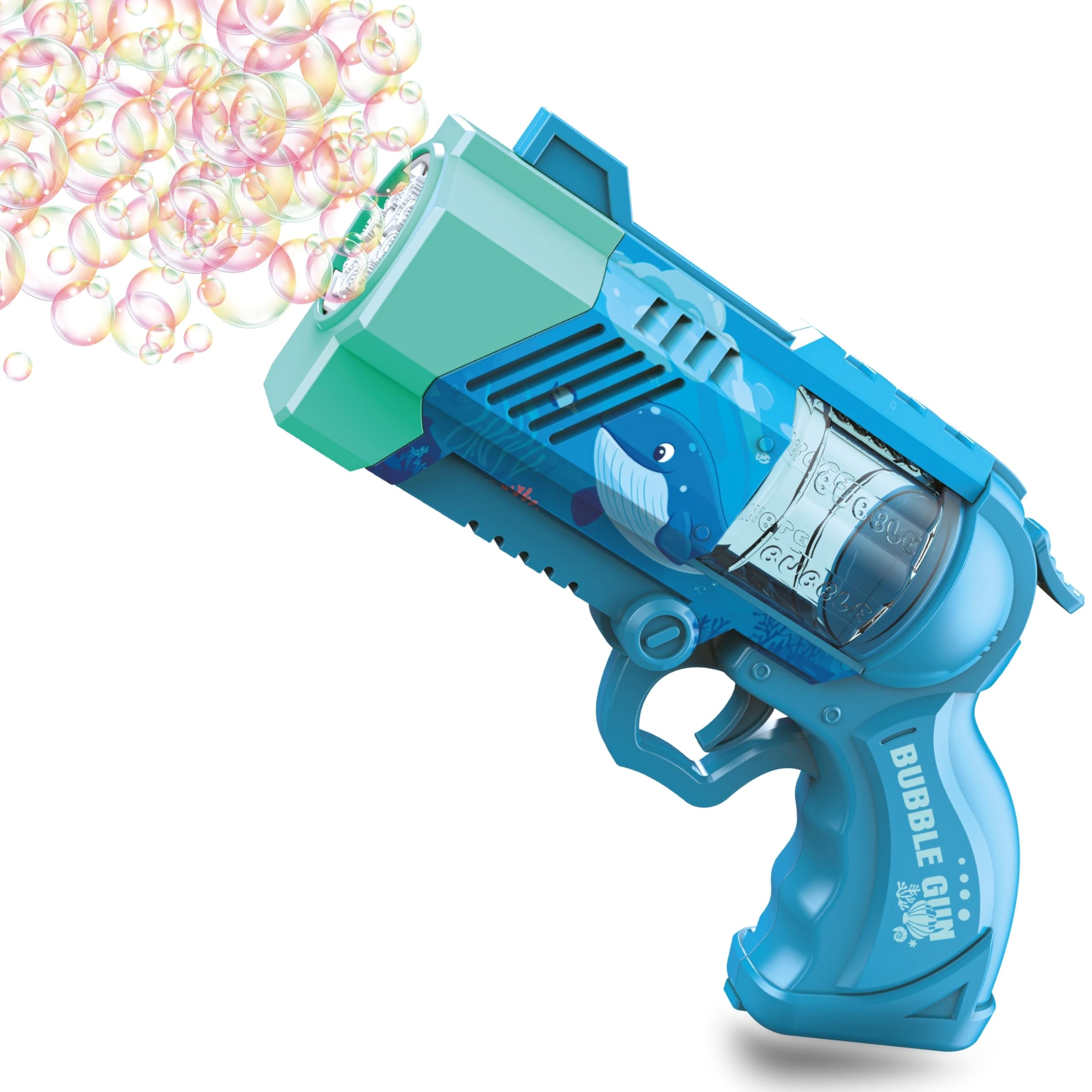 Blubbel Pistolet do Baniek, Maszyna z LED, Zbiornik 80ml, Armata Bańkowa, Powietrzna Bazooka, Prezent dla Dzieci, Na Wesele
