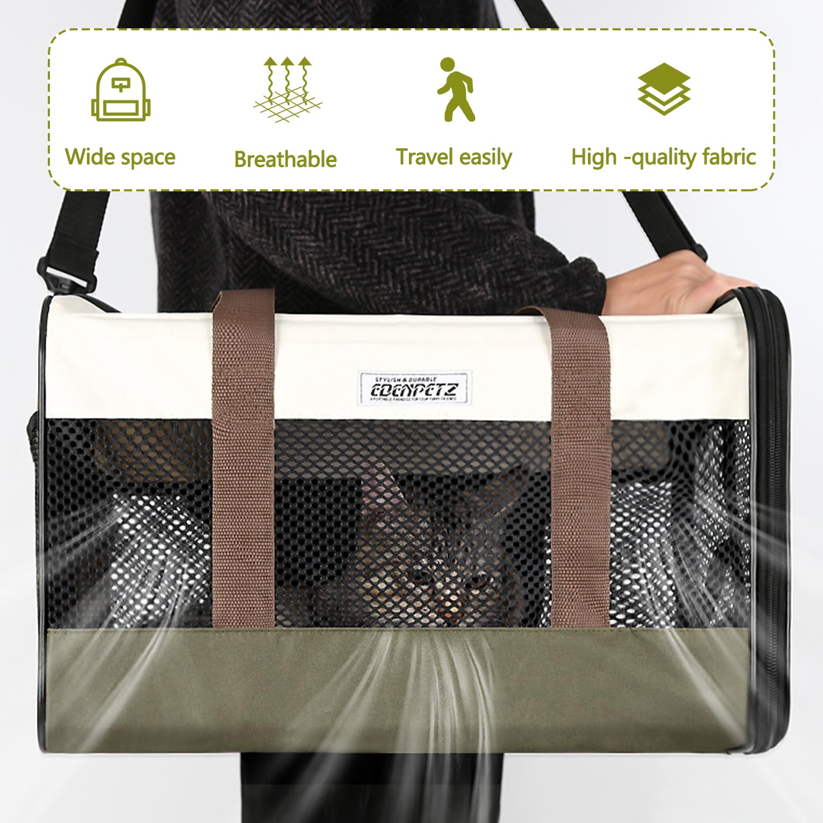 Galatée Transportín para Mascotas, Transportín para Perros Aprobado por Aerolíneas, Bolsa Transpirable y Portátil para Gatos, Ideal para Paseos Al Aire Libre, Senderismo y Viajes(Blanco)